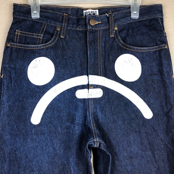 bape sad face jeans